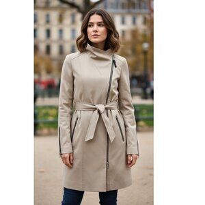 Mackage Estela Belted Asymmetrical Zip Trench Coat, Sand/Camel, Women's Size XS